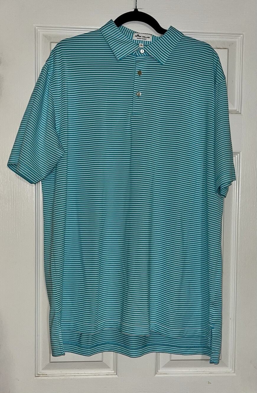 Peter Millar Summer Comfort Mens Size XL Aqua Blue White Striped Polo